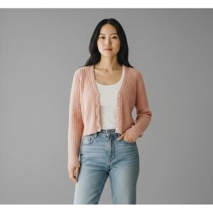 Zara Blush Pink Size Small Ribbed Cropped Button‎ Up Cardigan Sweater